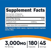 Nutricost D-Aspartic Acid (DAA) Capsules 3000mg Per Serving (180 Capsules) - Non-GMO
